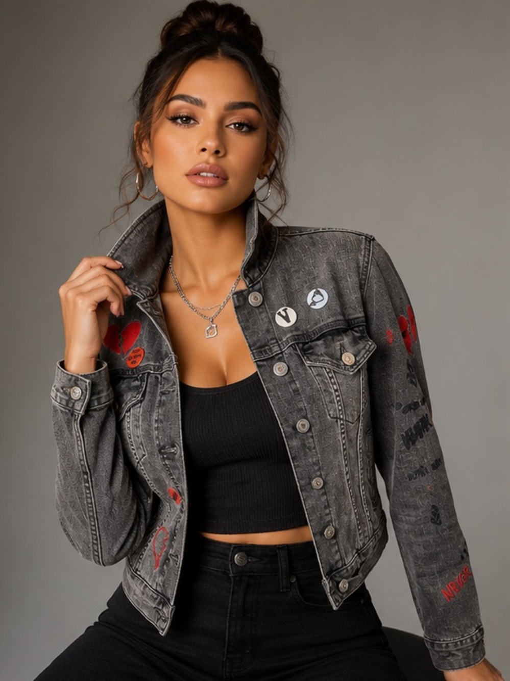 Zara Denim Button/Embroider Jacket sz XS